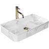 Rea - Lavabo Da Appoggio Denis Shinny Marmo Lavandino Bagno 615 X 350 X 110 mm In Ceramica (Bianco, Imitazione Marmo)