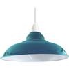 LEDSone Vintage Industrial Pendant Light Easy Fit with Metal Lampshade with Reduction Plate (E27) for Bedroom Living Room (Ciano Blu)