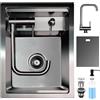 XDCXYD Nascosto Lavandino Bar Cucina con Rubinetto Pieghevole, Lavandino Bar a Vasca Singola Sottopiano in Acciaio Inossidabile Nascosto per Piccole Cucine Bar RV (Black, 35x45x22CM)
