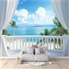 Generico Carta Da Parati Soggiorno 3D Balcone Vista Mare Fuori Dalla Finestra Blu 200x140 cm Fotomurale Stampa HD Moderna, per Camera Letto TV Decorazione di sfondo Fotomurali in Murale alla moda da Muro