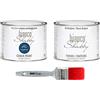 bianco Shabby CHALK PAINT Blu Impero & FINITURA + PENNELLO - Pittura Shabby Chic EXTRA OPACA (500 ml) + Finitura Trasparente Opaco (500 ml) + 1 Pennello Pro 40 mm