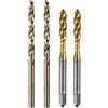 QUARKZMAN Set Maschi e Punte Trapano Metriche 2pz M4 x 0.7 Maschi Filettatura Flauto Spirale Rivestito Titanio 2pz 3,3mm Punte Trapano Elicoidali Giallo Arrosto Filettatura Maschiatura Viti
