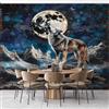 Generic Lupo Con Stampa Animalier Poster Giganti da Parete Luna Fotomurale Carta da Parati TNT Murale alla Moda Decorazione da Muro, Fotografica Murale per Camera Letto Sala 250x175 cm