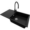 PRIMAGRAN Lavandino da Cucina Nero 90x50cm, Lavello in Granito a 1 vasca + Rubinetto 40x38cm + Set di accessori, Lavabo da Cucina Incasso al Mobile 60cm - Ibiza S065