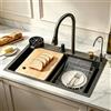 DSMRLEOP Lavello a cascata, Lavello Cucina 1 Vasca in Acciaio Inox, set lavello domestico, lavello multifunzionale, lavello nero-grigio con sifone e Set di Drenaggio, e vari accessor(Black#1A,85x45cm)