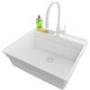 PRIMAGRAN Lavandino da Cucina Tutto Bianco 58x53cm, Lavello in Granito a 1 vasca + Rubinetto 38x14cm + Set di accessori, Lavabo da Cucina Incasso al Mobile 60cm - Oslo Pocket S210