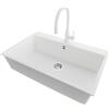 PRIMAGRAN Lavandino da Cucina Bianco 78x50cm, Lavello in Granito a 1 vasca + Rubinetto 38x14cm + Set di accessori, Lavabo da Cucina Incasso al Mobile 80cm - Riga S423
