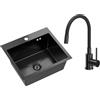 VBChome Lavello da Incasso in Acciaio Inox Con Rubinetto, 50 x 45 cm, Nero, Grande Lavandino, Sifone, Rubinetto PVD Con Beccuccio