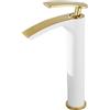 XDSMB Miscelatore a Cascata Lavabo Bagno Monoforo Caldo E Freddo Rubinetteria Bagno Alto Rubinetto Monocomando In Ottone,bianco+oro,alto