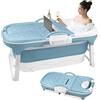 YRHome Vasca da bagno pieghevole per adulti, L, 118 x 60 x 53 cm, con coperchio, cuscino, supporto per piccoli bagni, doccia