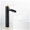 XJTNLB Miscelatore Lavabo Alto a Cascata Rubinetto Lavabo Alto Nero+Oro Set Rubinetti Bagno a Cascata Miscelatore Monocomando per Bagno in Ottone