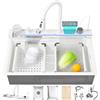 Ribanedy 90 cm Bianco Lavello da cucina intelligente in acciaio inossidabile 304, lavello moderno multifunzionale a cascata con rubinetto integrato con display digitale, lavatazze e set di accessori