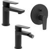 Inbagno Set miscelatori lavabo bidet e doccia incasso con deviatore nero opaco in ottone, piletta di scarico e corpo incasso inclusi, serie ERIKA