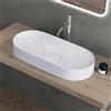 doporro Lavabo da Appoggio Lavandino Bagno 70 cm in Resina Minerale Bianco Lucido Effetto Loto, Senza Foro Rubinetto Colossum826