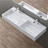 doporro Lavabo Sospeso Rettangolare Lavabo da Appoggio con Foro Rubinetto in Marmo Resina Bianco Lucido per Bagno Vasca Doppia 120x48x13cm, Colossum12-1200-2