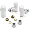 Inbagno Coppia valvole per termoarredo in acciaio bianco con raccordi per tubi in rame 12 mm, COMPLETA di testa termostatica con sensore a liquido