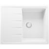 PRIMAGRAN Lavello da Cucina Tutto Bianco 62x50cm, Lavandino in Granito a 1 vasca + Sifone Classico, Lavabo da Cucina Incasso al Mobile 40cm - Milano S007