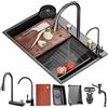 MIMRTIMI Lavello da cucina Cascata Raindance Nero Acciaio Inox Lavandino Cucina con Rubinetto estraibile con kit di scarico e filtro cestello