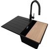 PRIMAGRAN Lavandino da Cucina Nero 70x50cm, Lavello in Granito a 1 vasca + Rubinetto 40x20cm + Set di accessori, Lavabo da Cucina Incasso al Mobile 40cm - Copenhagen Top S169