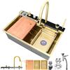 HZKSINNK 75 x 45 cm, lavello da cucina con due cascate, 1 vasca dorata, multifunzionale, acciaio inossidabile, lavello bar con rivestimento nano, con rubinetti estraibili, lavavetri e cestelli di