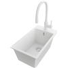 PRIMAGRAN Lavandino da Cucina Tutto Bianco 28x50cm, Lavello in Granito a 1 vasca + Rubinetto 38x14cm + Set di accessori, Lavabo da Cucina Incasso al Mobile 30cm - Riga S030