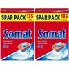 Somat Classic Lavastoviglie Tabs, 270 (2 x 135) Tabs, confezione risparmio, lavelli piatti per la pulizia quotidiana di posate e stoviglie, con forza extra e protezione contro la corrosione del vetro