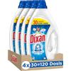 Dixan Total Gel 4+1, detersivo liquido per lavatrice (confezione da 4, totale 120 lavaggi), sapone per bucato bianco e chiaro. Pulizia, luminosità, freschezza e sostenibilità.