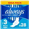 Always Ultra legante da donna, taglia 3, Day & Night (28 assorbenti igienici con ali), Giga Pack, sottile e super assorbente, neutralizzante gli odori e protezione dalle perdite