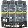 Dove Men + Care Dove Men Care, Deodorante Uomo Spray, Classic Sport, Antitraspirante, Protezione Fino a 48 Ore, Profumazione Agrumata, Formula Delicata sul Microbioma della Pelle, 6 Pezzi da 150 ml