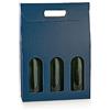 Generico Scatola PORTABOTTIGLIE da 3 posti 27x9x38.5 cm con Finestre | PORTA BOTTIGLIE 3 VANI CON MANICO MATRIMONI EVENTI SPECIALI (Spot Blu)