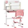 HOMCOM Set Scrivania e Sedia per Bambini Regolabili, Tavolo per Bambini Inclinabile a 60° con Cassetto, Ripiani e Portapenne, Età 3+ Anni, Rosa