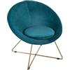 ATMOSPHERA CREATEUR D'INTERIEUR ATM-157066B Atmosphera-Fauteuil in Velluto Piedi Metallo Oro Blush Linving, (Ferro), Schiuma PU e Tessuto Poliestere, Blu Anatra, cm