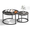 Ginhow Tavolino Salotto Vetro Rotondo, Tavolo Soggiorno Vetro, Coffee Table 2 pezzi, Tavolino da Salotto Moderno con effetto marmo nero