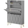 UEV Scarpiera Salvaspazio Slim in Legno Ingegnerizzato, Scarpiera Ingresso da Portascarpe con 3 Ante a Ribalta, Porta Scarpe per 16 Paia, 80 x 24 x 120 cm, Grigio