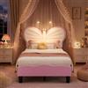 SAOOZBE Letto imbottito per bambini, 90 x 200 cm, letto da principessa con LED e testiera regolabile a farfalla, letto singolo con rete (rosa E, 90 x 200 cm)