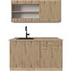 Vicco Cucina monoblocco R-Line, Rovere artigianale/rovere Goldkraft, 140 cm, PL Rovere, adatto per installazione autoportante o vicino alla parete