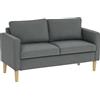 HOMCOM Divano 2 Posti Moderno in Tessuto con Braccioli e 2 Cuscini Rimovibili, Divanetto 2 Posti con Spazio Portaoggetti e Gambe in Legno per Soggiorno, Salotto, Casa e Ufficio, 140x63x79 cm, Grigio