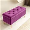FBNMG Cassapanca in Velluto, Panca Contenitore Imbottito in Spugna, Poggiapiedi in Legno Massello, Panca Scarpiera per Soggiorno Camera da Letto Spogliatoio Ingresso(Width 31.5in/80cm, Purple)
