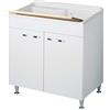 Negrari Classica Lavatoio Montato 80x50 L80 P50 H85 cm Bianco Interno Mobile Legno Vasca Grande Polipropilene Termoformatura Asse Pino Piedi Regolabili Cerniere Ante Slow Arrotondate Maniglie Cromate