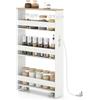 GIANTEX Carrello per Nicchia con Ruote, 4 Livelli，Carrello di Servizio Stretto Salvaspazio, da Bagno, Scaffale da Cucina Sottile 47,5 x 13 x 80,5 cm (Naturale+Bianco, Largo 13 cm, con presa)