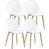 buybyroom Set di 4 sedie per sala da pranzo, con schienale, gambe in metallo, per soggiorno, sedia da giardino, colore: bianco
