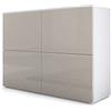 Vladon Madia Rova, Mobile a 4 Ante, Bianco Opaco/Grigio Sabbia Lucido (92 x 72 x 35 cm)