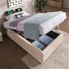 Kebnor Letto imbottito, letto singolo, con struttura del letto USB C e rete a doghe intera, senza testiera (senza materasso) (naturale+lino, 90 x 200 cm)