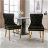 Merax Set di 2 sedie da pranzo con schienale alto, comoda imbottitura, seduta vintage in velluto con decorazione a bottoni, per ufficio, cucina, camera da letto, gambe di supporto in metallo, nero/oro