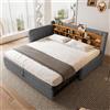 YuQozii Lettino da giorno 90 x 200 cm, divano letto, design multifunzionale, USB + tipo C, più ripiani, letto con rete a doghe (senza materasso), lino (grigio)