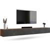Planetmöbel Mobile TV West, porta TV lungo 280 cm, mobiletto TV sospeso o da appoggio, mobile TV per soggiorno, 2X mobile porta TV 37,8 x 140 x 30 cm, rovere dorato nero carbone