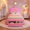 BLSYHDH Letto per bambini, Letto imbottito 90x200 cm per Bambini LEtto imbottito per bAmbini Corona da principessa con LED LeTto singolo con testiera e rete a doghe LettO per ragazze con cassetto