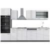Vicco Cucina componibile R-Line, Bianco lucido, 300 cm con armadio alto, PL Marmo, adatto per combinazioni ed espansioni personalizzate