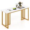 COSTWAY Tavolo da Pranzo, Tavolo Moderno per 6-8 Persone con Piano in Finto Marmo e Gambe in Metallo, Tavolllo Rettangolare da per Sala da Pranzo, Soggiorno e Cucina, 160 x 60 x 76 cm, Bianco e Oro