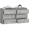 BDW - Cassettiera con 6 Cassetti - 100cm di Larghezza, 57cm di Altezza - Mobile, Credenza, Multiuso, Scarpiera, Classificatore - Soggiorno, Camera da Letto, Corridoio - cemento